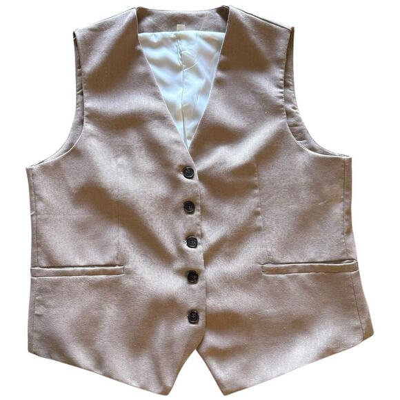 Women’s Suit Vest Waistcoat Classic Tan Beige Old Money Minimalist Sleeveless L - Picture 5 of 7